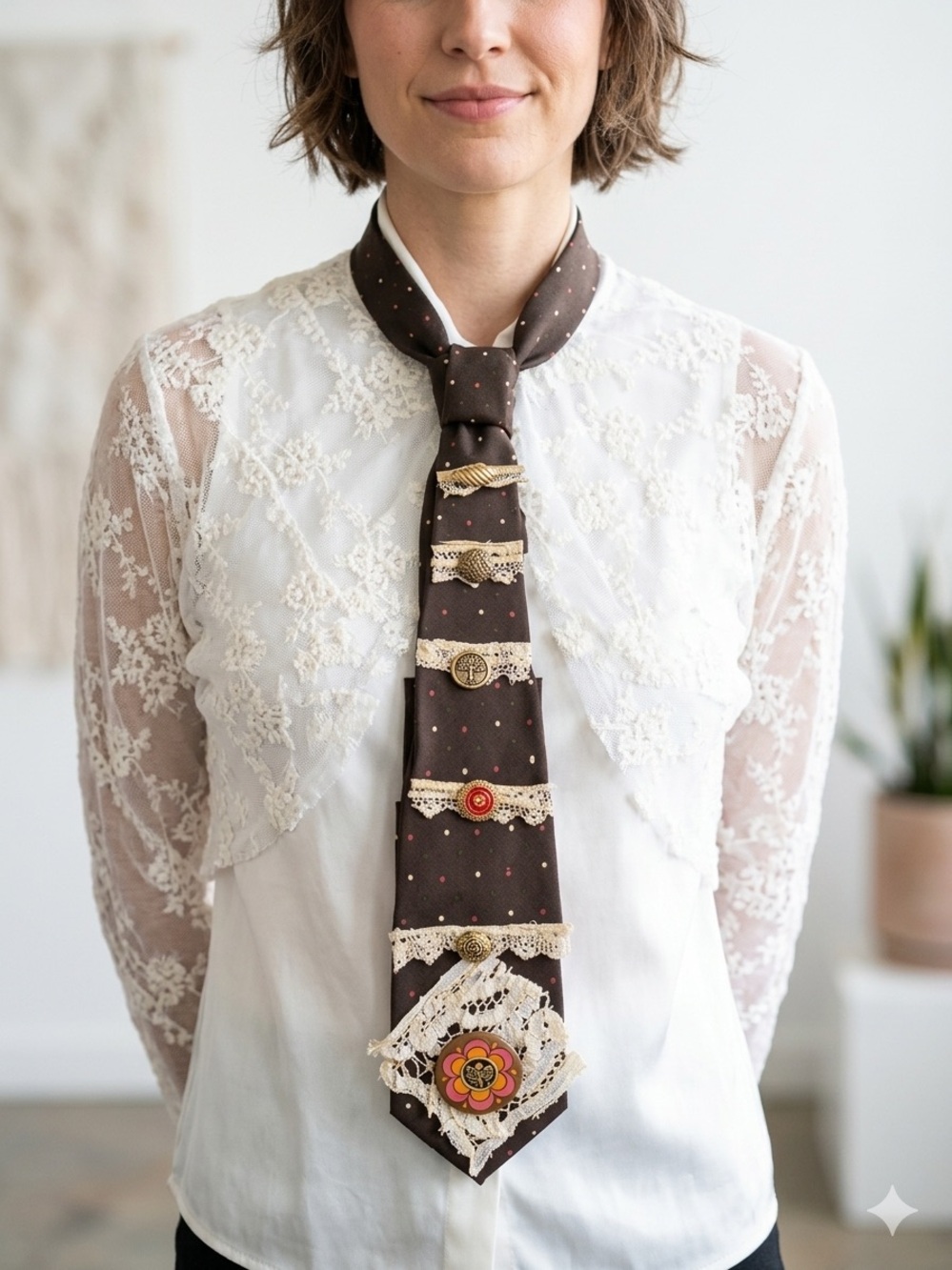 Upcycled Vintage Brown Necktie Art Scarf